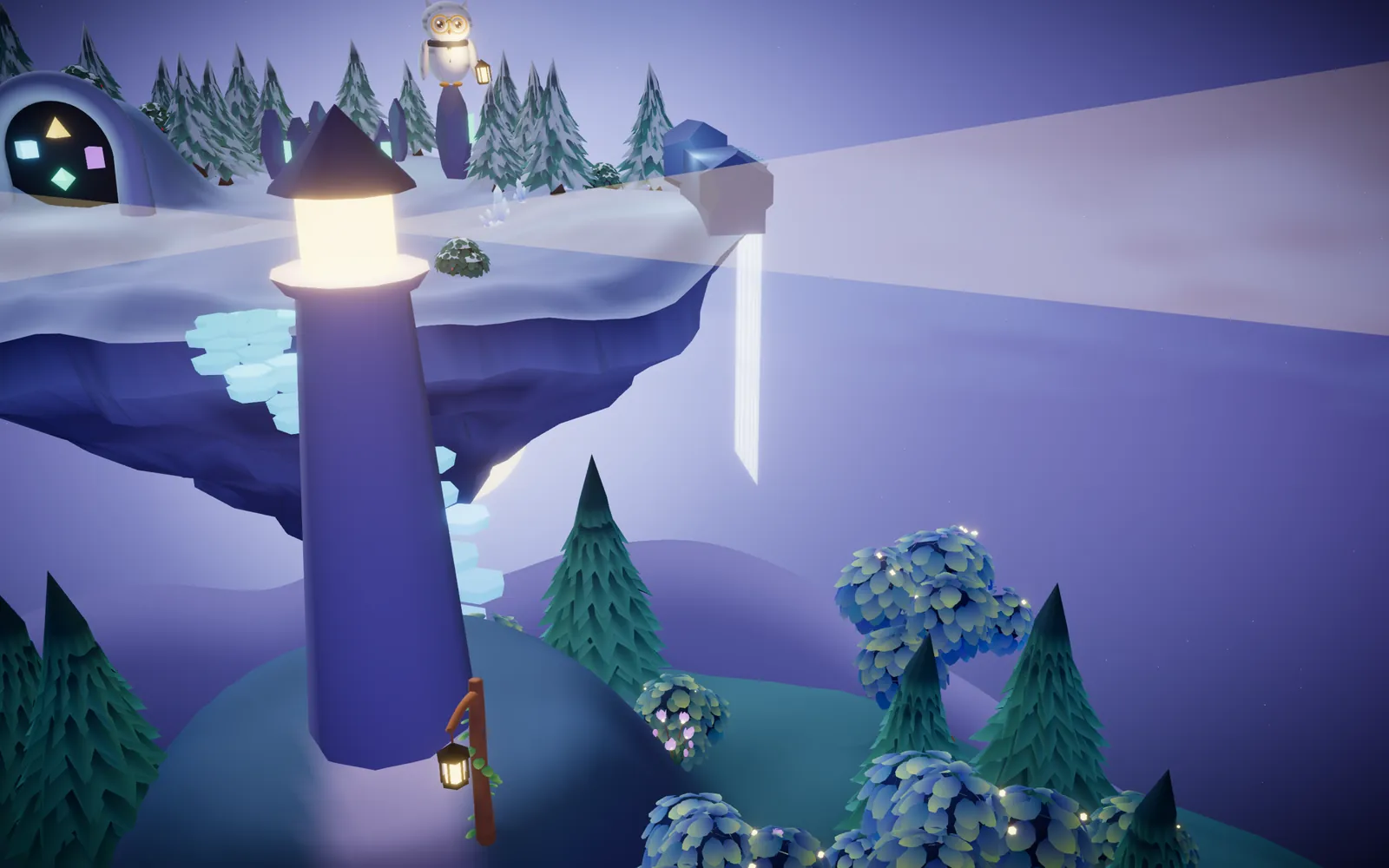 The Star Lantern on Stardrift Heights shining its beam across the sky
